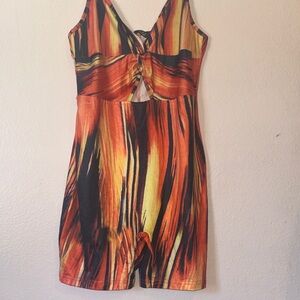 SHEIN Vibrant Orange and Black lightweight Stretchy Jumpsuit Bright colors